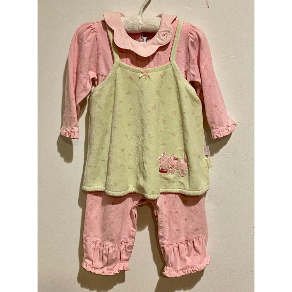 Le Top 12m jumper w/Cat Apron green pink roses ruf